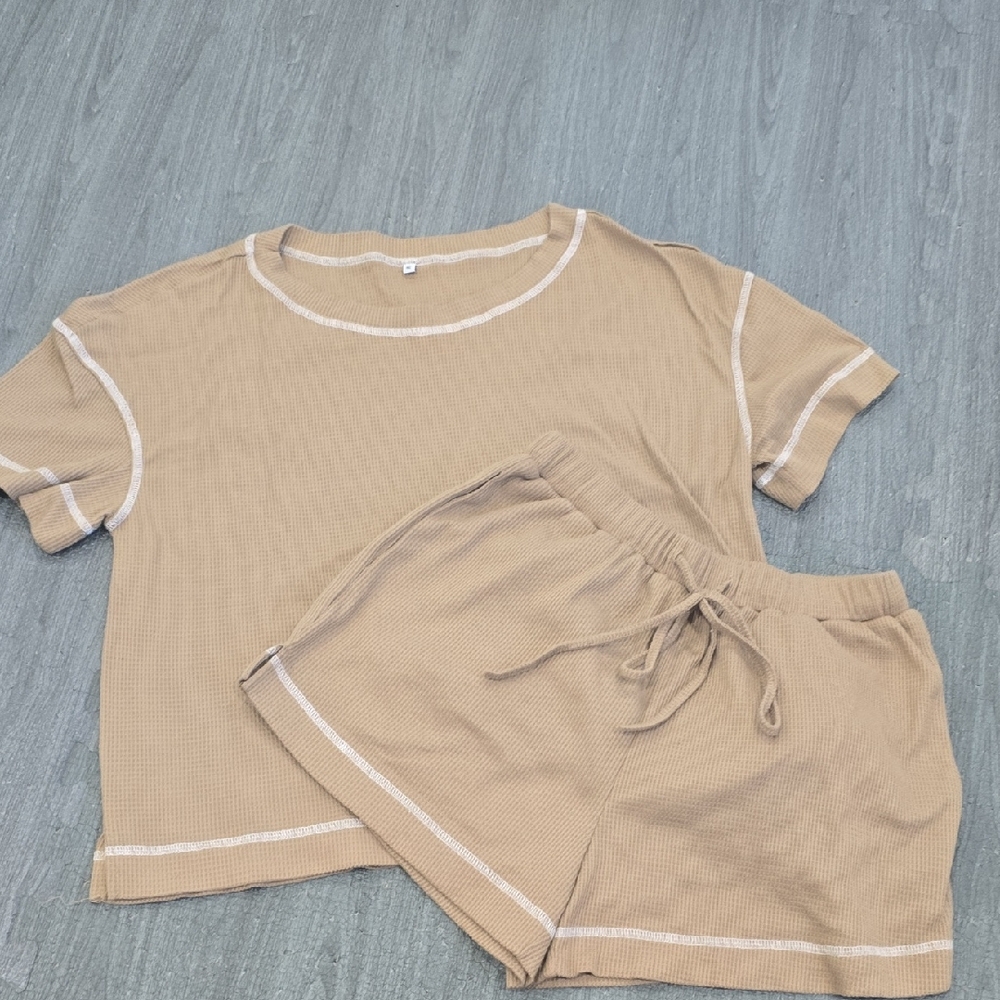 Women's Tan Women's Loungewear PJ Set Waffle Knit Medium NWOT